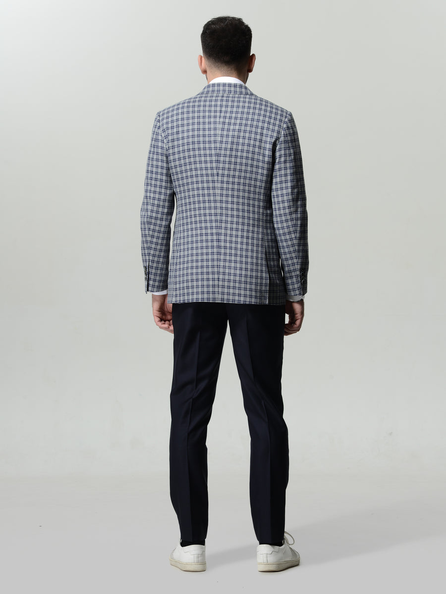 Wool Silk Grey Windowpane Checks Jacket by Vitale Barberis Canonico
