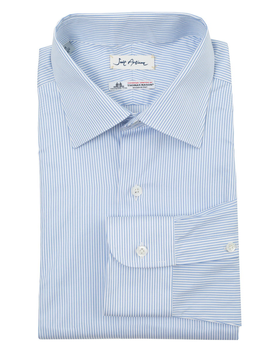 Blue Classic Collar Stripes Shirt by Thomas Mason